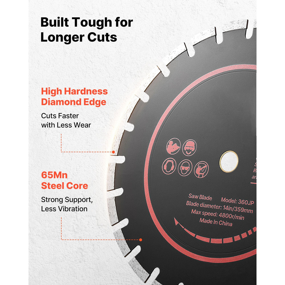 Diamond Blades 14 inch, 3-Pack Concrete Saw Blade Set, 1 in Arbor, High-Hardness Diamond Segments, 65Mn Steel Core, Dry Wet Cutting, Clean Edges for Concrete, Masonry, Brick, Stone, Granite