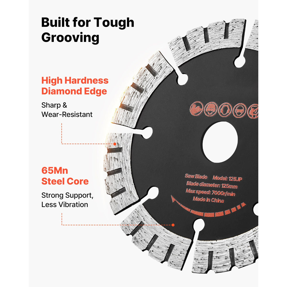 Diamond Blades 5 inch, 5-Pack Wall Chaser Saw Blade Cutting Blade, 0.79 in Arbor, High-Hardness Diamond Segments, 65Mn Steel Core, Dry Wet Cutting, Clean Edges for Concrete Brick Stone Cement