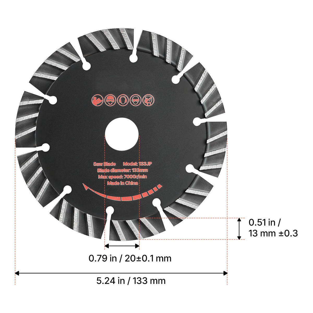 Diamond Blades 5.24 inch, 5-Pack Wall Chaser Saw Blade Cutting Blade, 0.79 in Arbor, High-Hardness Diamond Segments, 65Mn Steel Core, Dry Wet Cutting, Clean Edges for Concrete Brick Stone Cement