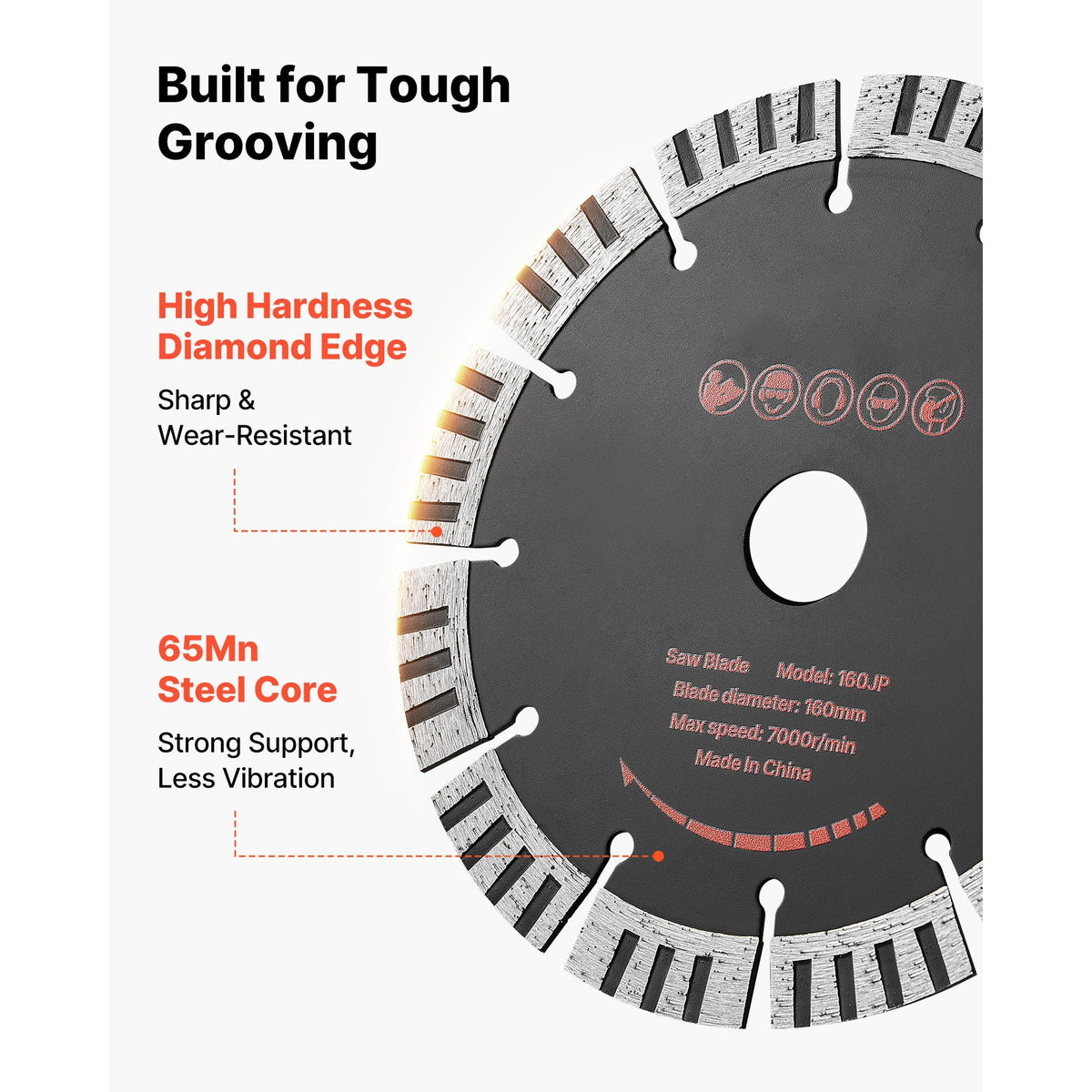 Diamond Blades 6.3 inch, 5-Pack Wall Chaser Saw Blade Cutting Blade, 0.87 in Arbor, High-Hardness Diamond Segments, 65Mn Steel Core, Dry Wet Cutting, Clean Edges for Concrete Brick Stone Cement