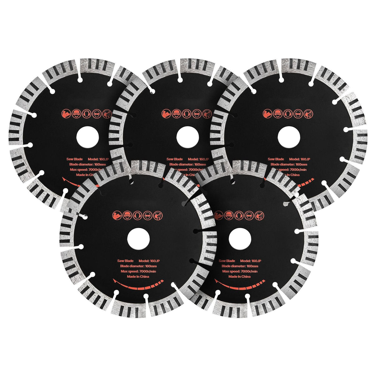 Diamond Blades 6.3 inch, 5-Pack Wall Chaser Saw Blade Cutting Blade, 0.87 in Arbor, High-Hardness Diamond Segments, 65Mn Steel Core, Dry Wet Cutting, Clean Edges for Concrete Brick Stone Cement