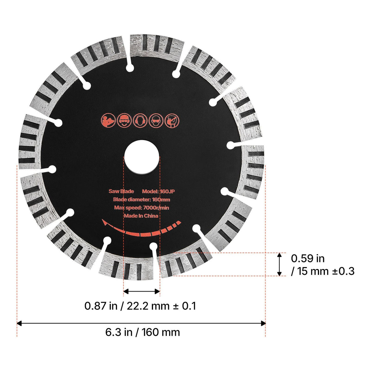 Diamond Blades 6.3 inch, 5-Pack Wall Chaser Saw Blade Cutting Blade, 0.87 in Arbor, High-Hardness Diamond Segments, 65Mn Steel Core, Dry Wet Cutting, Clean Edges for Concrete Brick Stone Cement