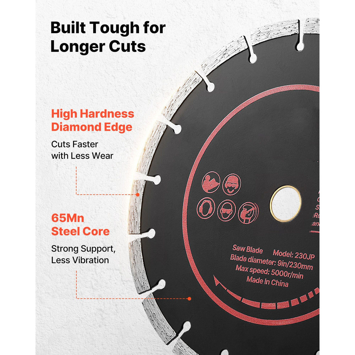 Diamond Blades 9 inch, 3-Pack Concrete Saw Blade Set, 7/8 in Arbor, High-Hardness Diamond Segments, 65Mn Steel Core, Dry Wet Cutting, Clean Edges for Concrete, Masonry, Brick, Stone, Granite