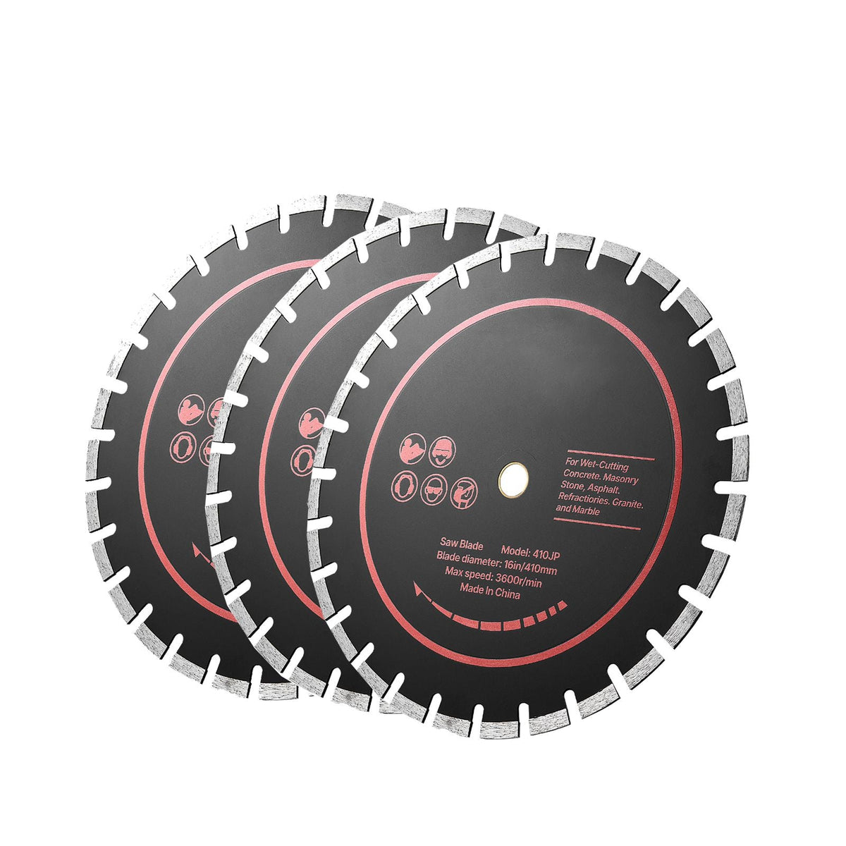 Diamond Blades 9 inch, 3-Pack Concrete Saw Blade Set, 7/8 in Arbor, High-Hardness Diamond Segments, 65Mn Steel Core, Dry Wet Cutting, Clean Edges for Concrete, Masonry, Brick, Stone, Granite