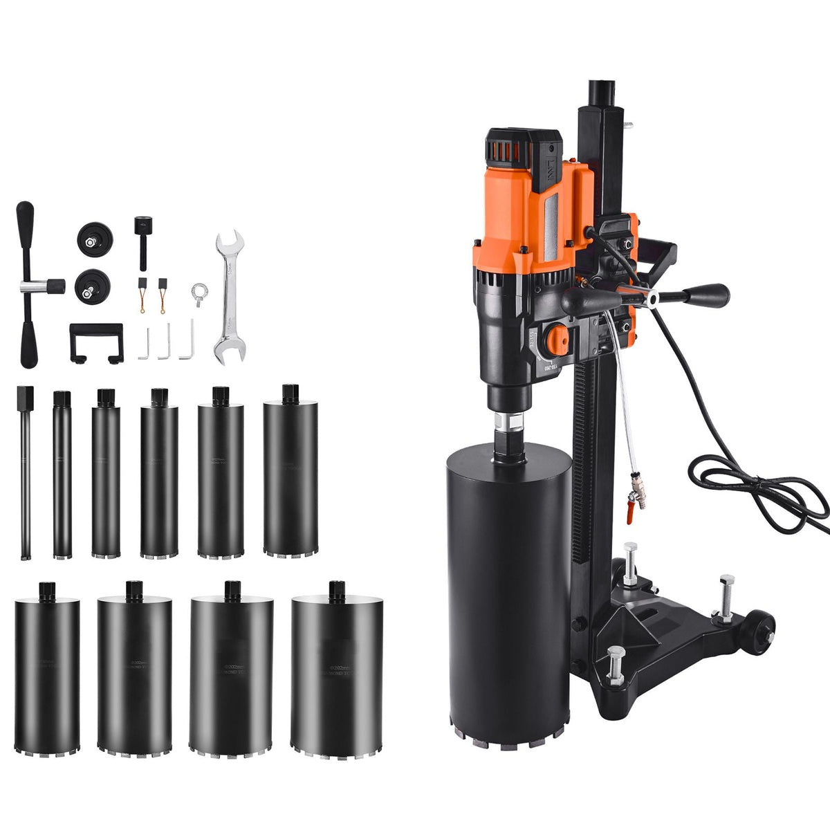 Diamond Core Drilling Machine, 0.8-10 in Drilling Diameter, Stand-Mount Dry and Wet Concrete Core Drill Rig with 10 Bits, 470/800 RPM 2-Speed, UNC1 1/4-7 Thread, for Concrete Brick Stone, 2500W