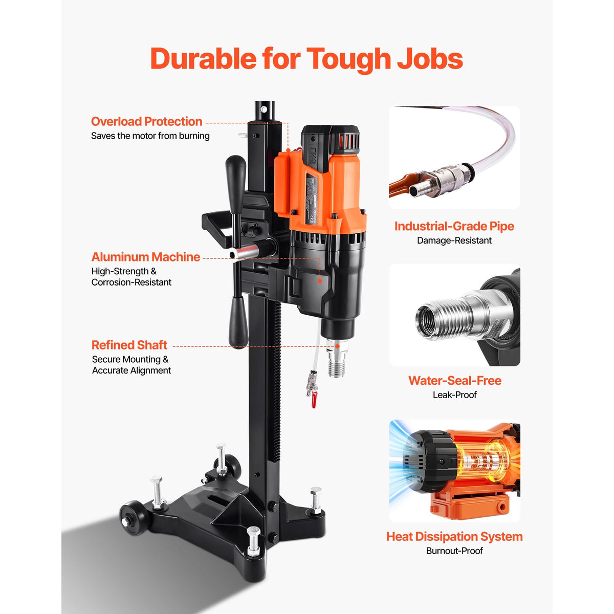 Diamond Core Drilling Machine, 0.8-10 in Drilling Diameter, Stand-Mount Dry and Wet Concrete Core Drill Rig with 10 Bits, 470/800 RPM 2-Speed, UNC1 1/4-7 Thread, for Concrete Brick Stone, 2500W