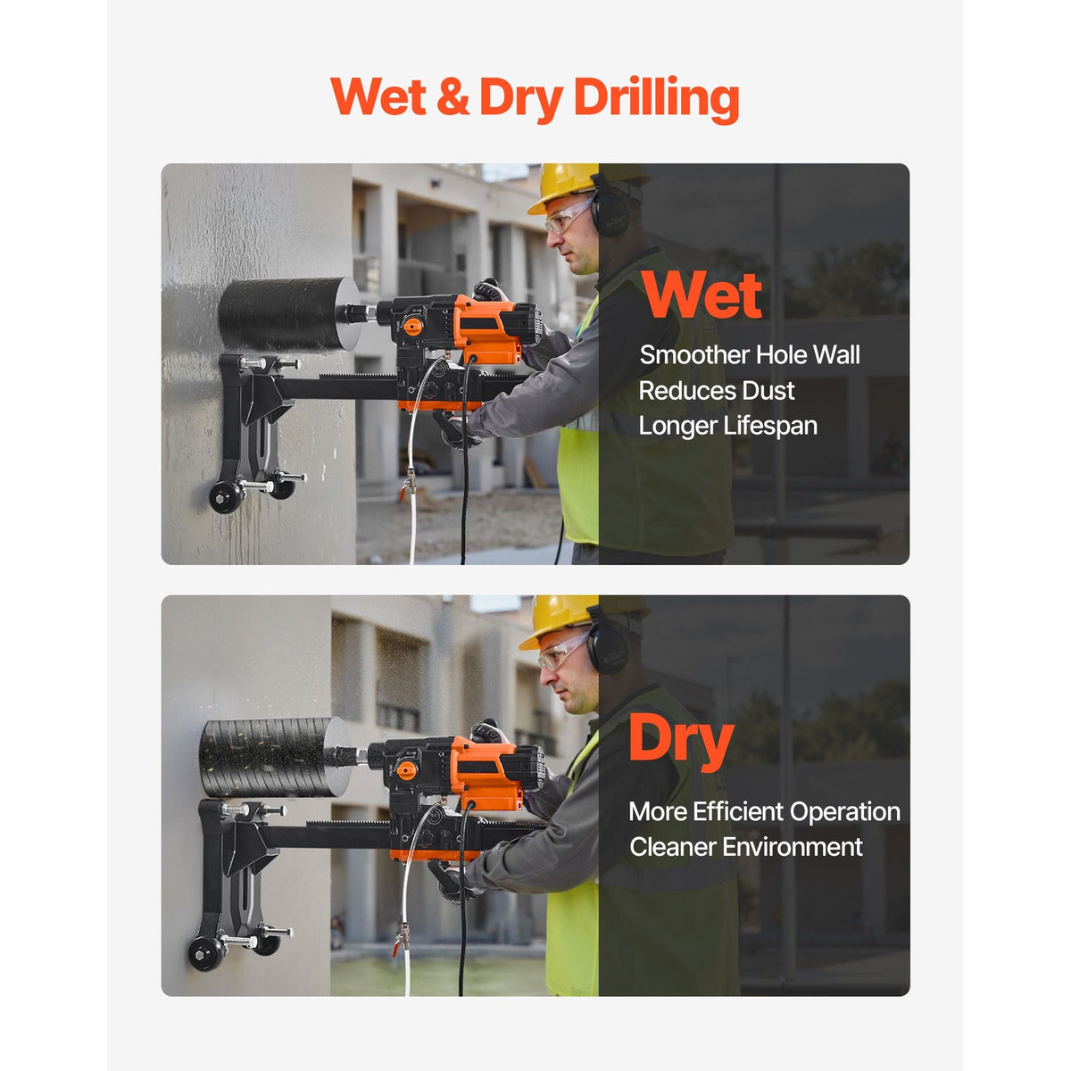 Diamond Core Drilling Machine, 0.8-10 in Drilling Diameter, Stand-Mount Dry and Wet Concrete Core Drill Rig with 10 Bits, 470/800 RPM 2-Speed, UNC1 1/4-7 Thread, for Concrete Brick Stone, 2500W