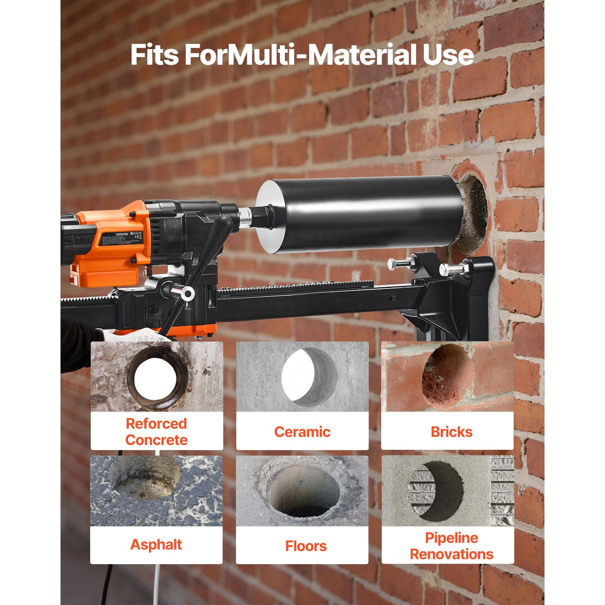 Diamond Core Drilling Machine, 0.8-10 in Drilling Diameter, Stand-Mount Dry and Wet Concrete Core Drill Rig with 10 Bits, 470/800 RPM 2-Speed, UNC1 1/4-7 Thread, for Concrete Brick Stone, 2500W