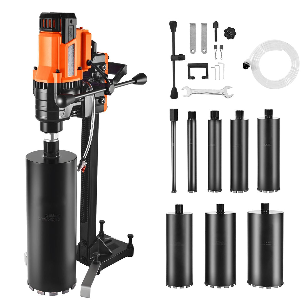 Diamond Core Drilling Machine, 0.8-8 in Drilling Diameter, Stand-Mount Dry and Wet Concrete Core Drill Rig with 8 Drill Bits, 800 RPM Speed, UNC1 1/4-7 Thread, for Concrete Brick Stone, 3000W