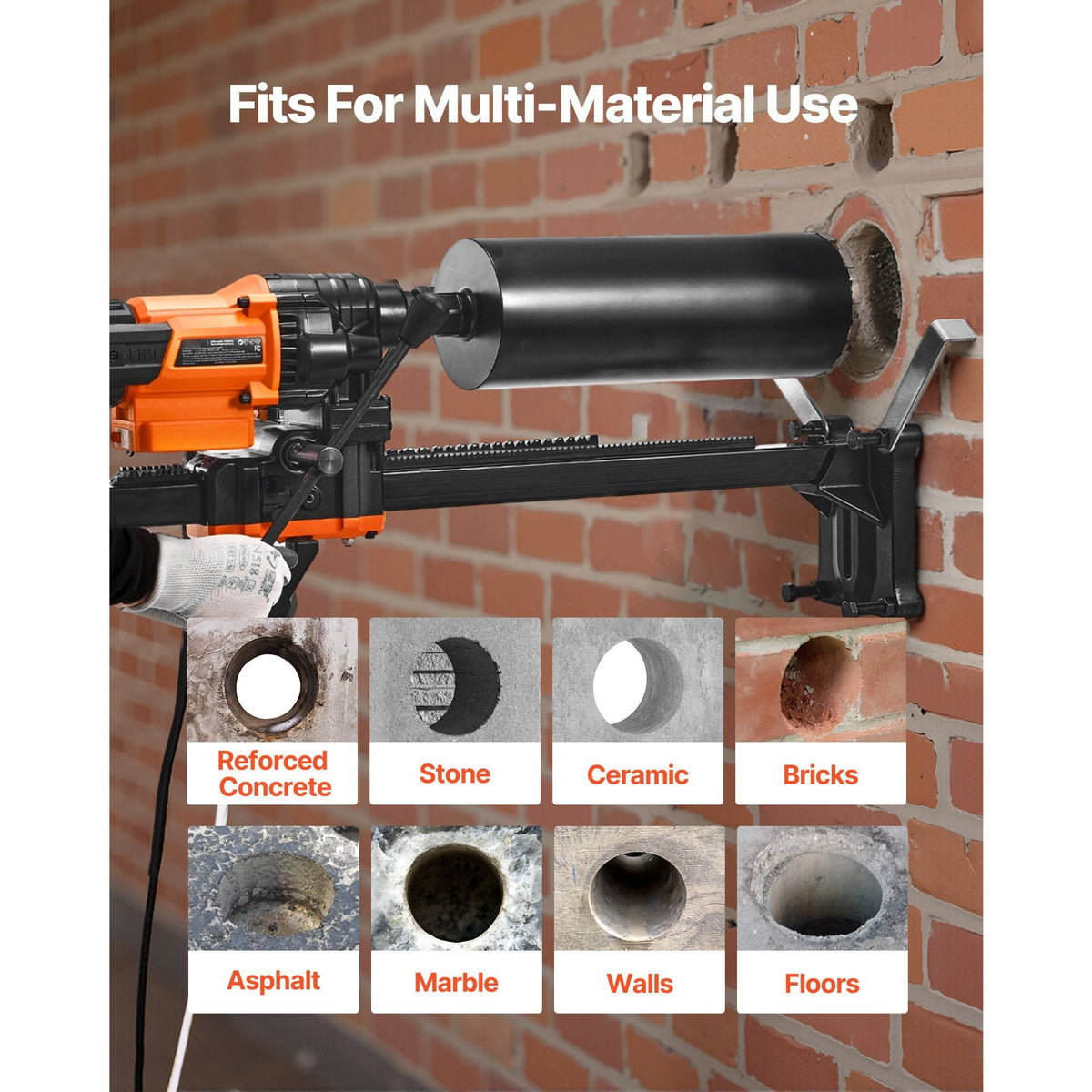 Diamond Core Drilling Machine, 0.8-8 in Drilling Diameter, Stand-Mount Dry and Wet Concrete Core Drill Rig with 8 Drill Bits, 800 RPM Speed, UNC1 1/4-7 Thread, for Concrete Brick Stone, 3000W