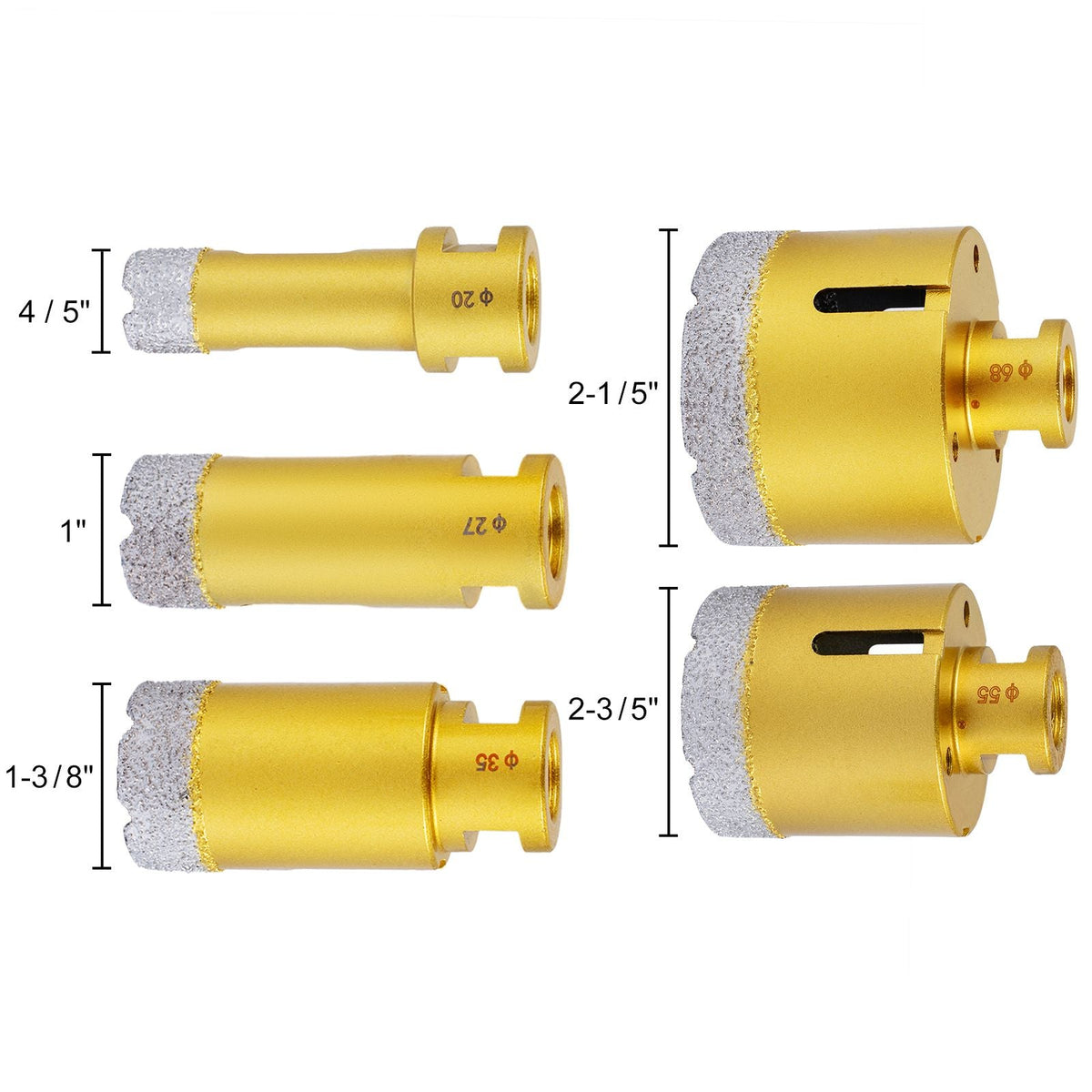 Diamond Drill Bits 7PCS Diamond Hole Saw 20/27/35/55/68mmTile Hole Saw Kit Vacuum Brazed Diamond Drill Bit 0.59in/15mm Segment Tile Hole Saw w Storage Case for Tile Ceramic Porcelain Marble