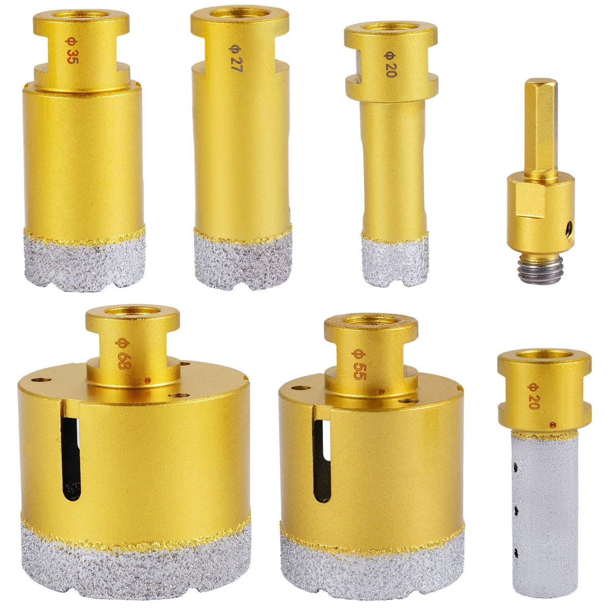 Diamond Drill Bits 7PCS Diamond Hole Saw 20/27/35/55/68mmTile Hole Saw Kit Vacuum Brazed Diamond Drill Bit 0.59in/15mm Segment Tile Hole Saw w Storage Case for Tile Ceramic Porcelain Marble