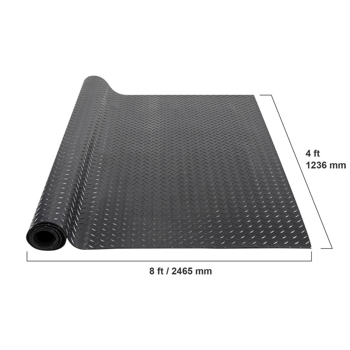 Diamond-Plate Rubber Flooring Roll, 3 mm x 4 ft x 8 ft Garage Floor Mat, SBR Rubber Garage Flooring Roll, Easy to Clean, Diamond Plate Rubber Mat for Under Cars, Garage Industry Gym, Black