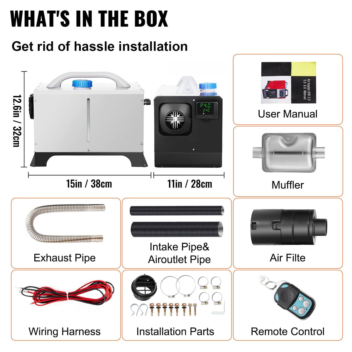 Diesel Air Heater 8KW Parking Heater 12V Truck Heater, One Air Outlet, with Black LCD Switch, Remote Control, Fast Heating Compact Diesel Heater, For Car, RV Truck, Boat, Campervans, Caravans