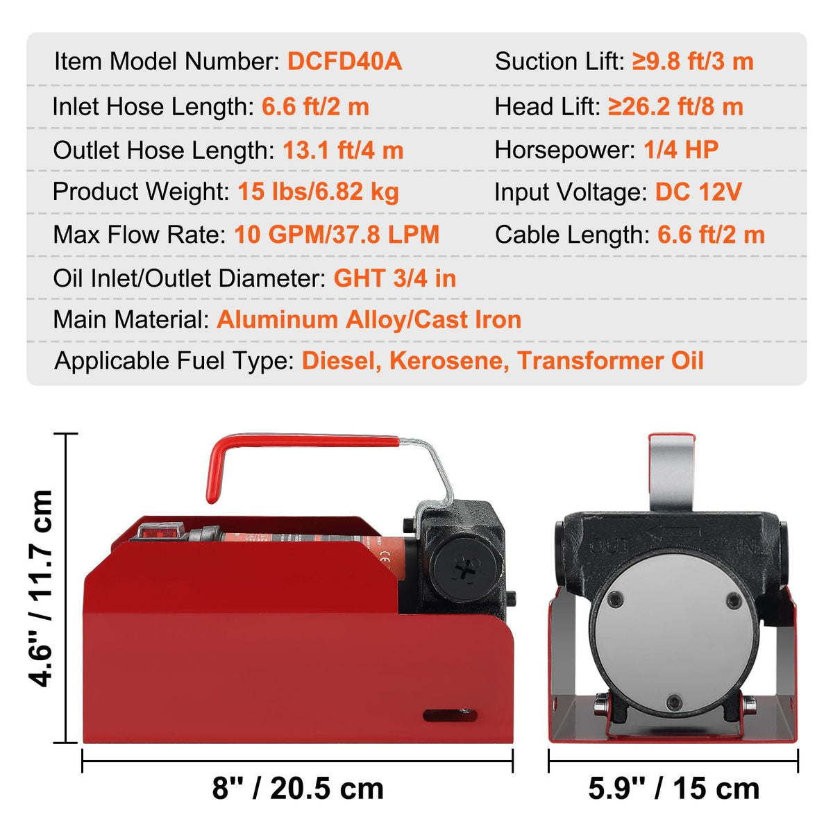 Diesel Fuel Transfer Pump Kit 12V 10 GPM DC with Automatic Shut-off Nozzle Hose, Portable Electric Self-Priming Fuel Transfer Extractor Pump Kit for Diesel, Kerosene, Machine, Transformer Oil