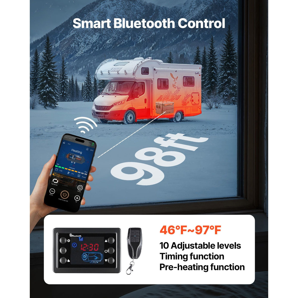 Diesel Heater, 8KW, DC 12V/24V, All in One Portable Diesel Air Heater with Bluetooth APP Control, Remote Control and LCD Screen, 1.3 Gal Fuel Tank for Trucks, Vans, RVs, Campers, and Garages