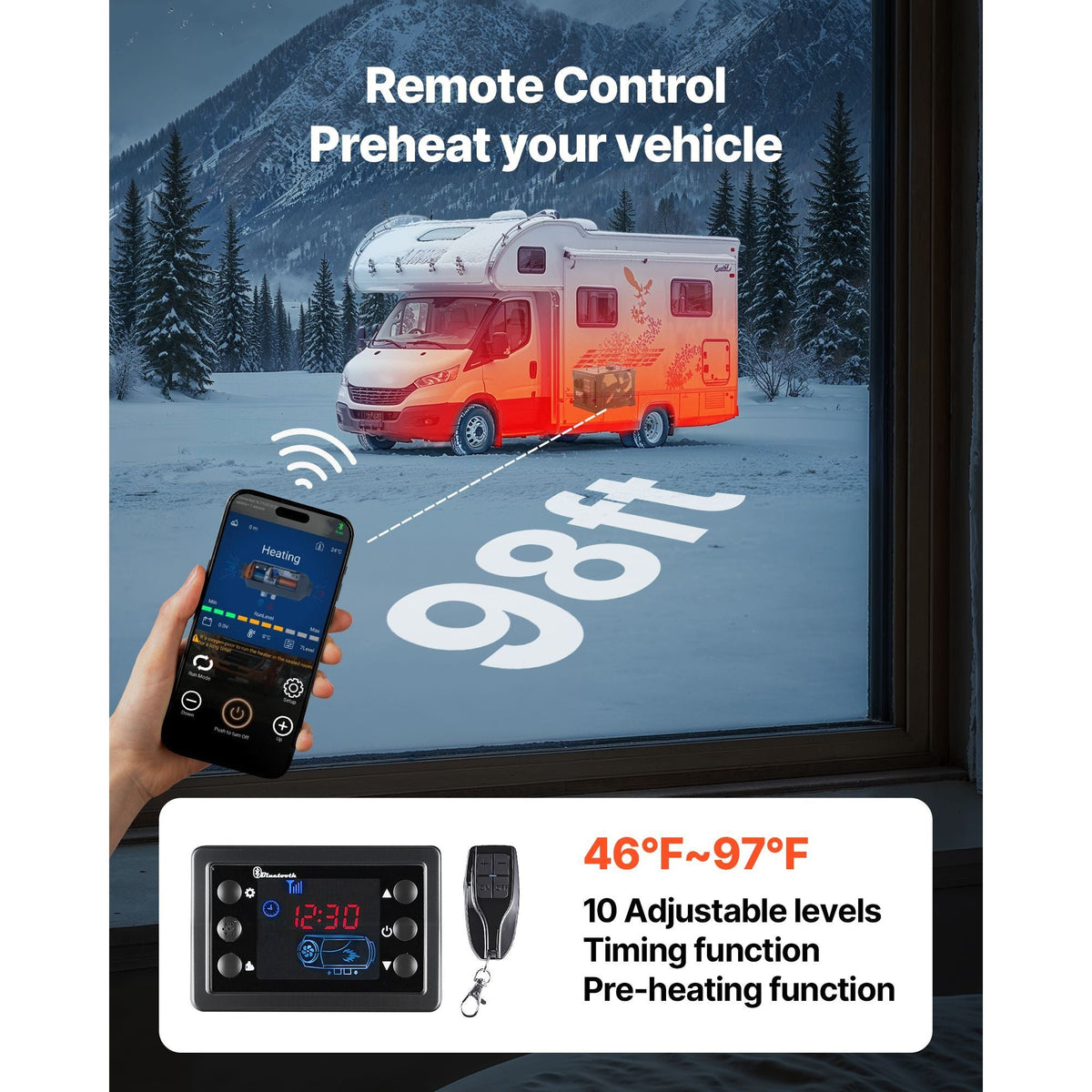 Diesel Heater, 8KW, DC 12V/24V, All in One Portable Diesel Air Heater with Bluetooth APP Control, Remote Control and LCD Screen, 1.9 Gal Fuel Tank for Trucks, Vans, RVs, Campers, and Garages