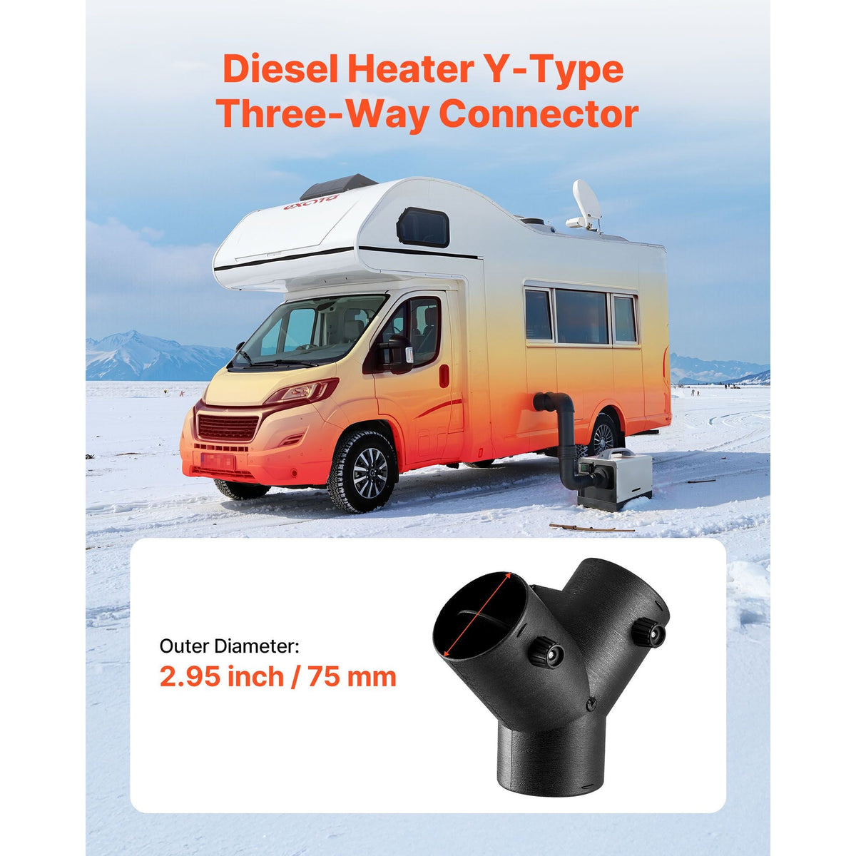 Diesel Heater Connector, 3 inch Diesel Heater Duct Connector Accessories, 3-Way Y Branch Diesels Heaters Air Vent Duct with 2 90° Rotatable Valves, Black Joint Connectors for 2KW 5KW 8KW Heaters