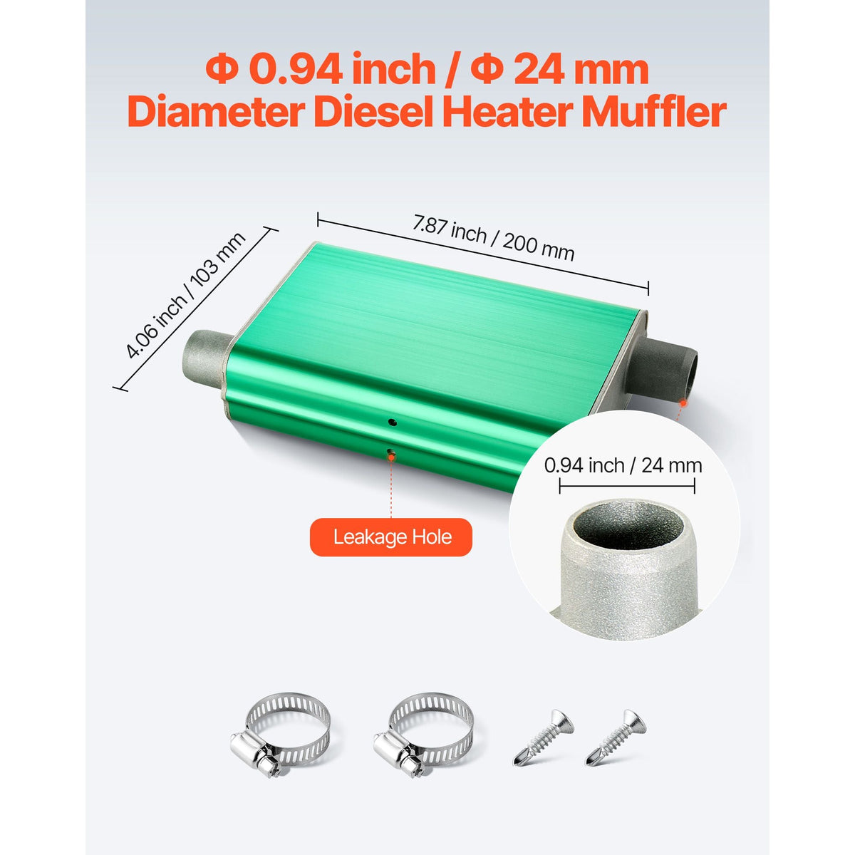 Diesel Heater Muffler, 0.94 inch Diesel Heater Muffler Upgrade, Parking Heaters Mufflers Fit with 2 Clamps and Screws, Aluminum Alloy Parking Heaters Noise Reducer for 2KW 5KW 8KW Heaters
