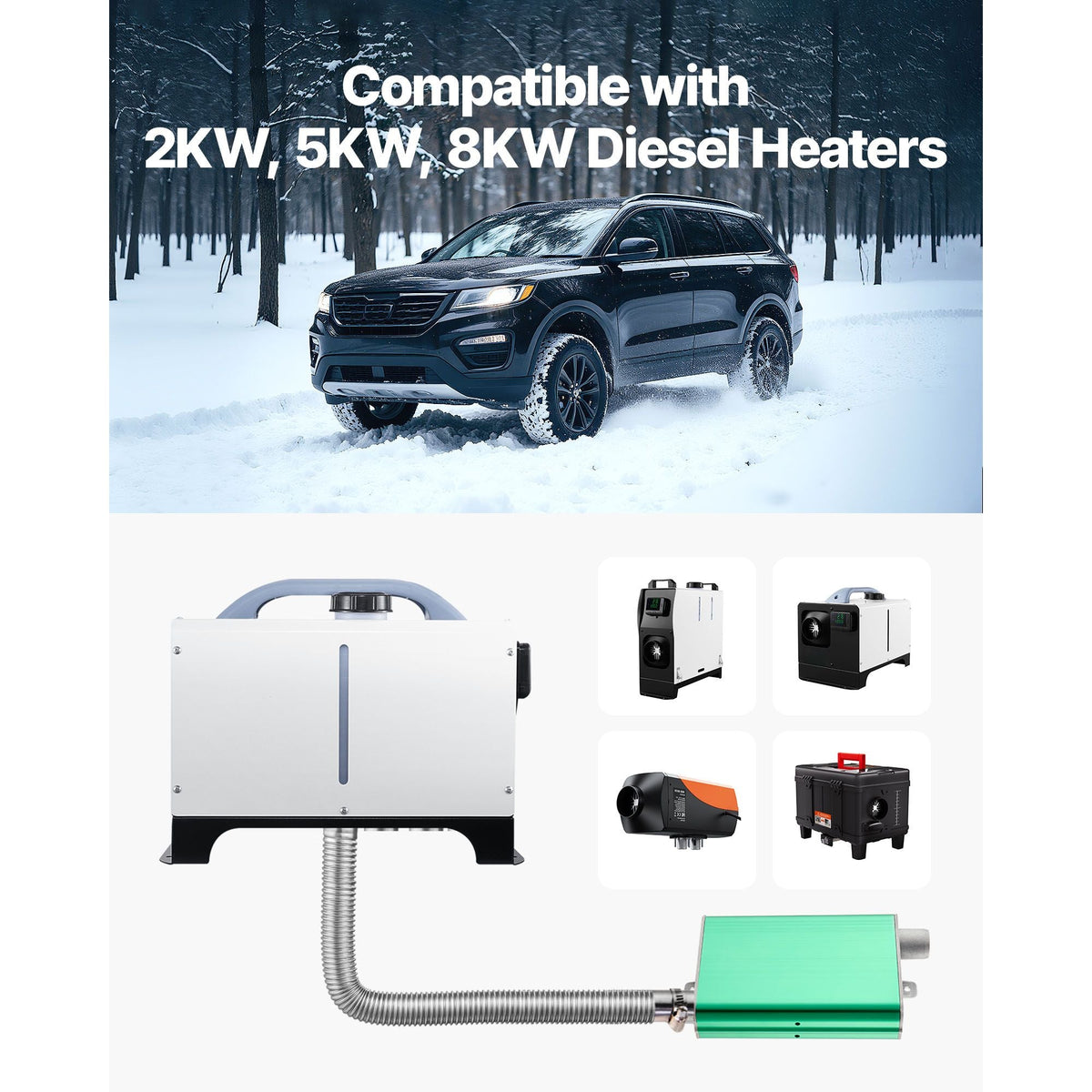 Diesel Heater Muffler, 0.94 inch Diesel Heater Muffler Upgrade, Parking Heaters Mufflers Fit with 2 Clamps and Screws, Aluminum Alloy Parking Heaters Noise Reducer for 2KW 5KW 8KW Heaters