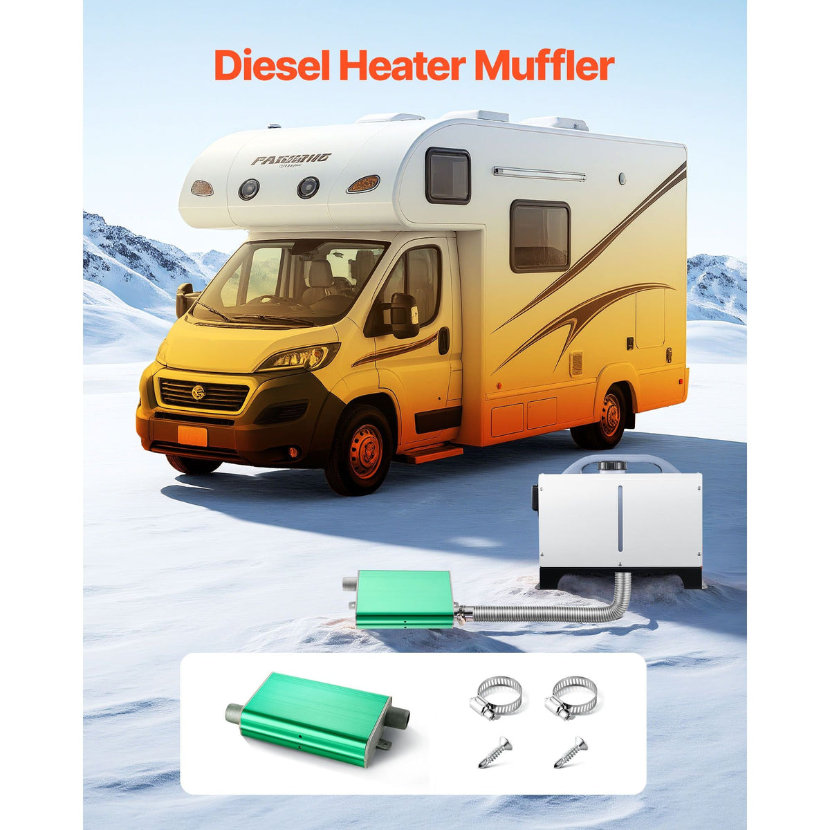 Diesel Heater Muffler, 0.94 inch Diesel Heater Muffler Upgrade, Parking Heaters Mufflers Fit with 2 Clamps and Screws, Aluminum Alloy Parking Heaters Noise Reducer for 2KW 5KW 8KW Heaters