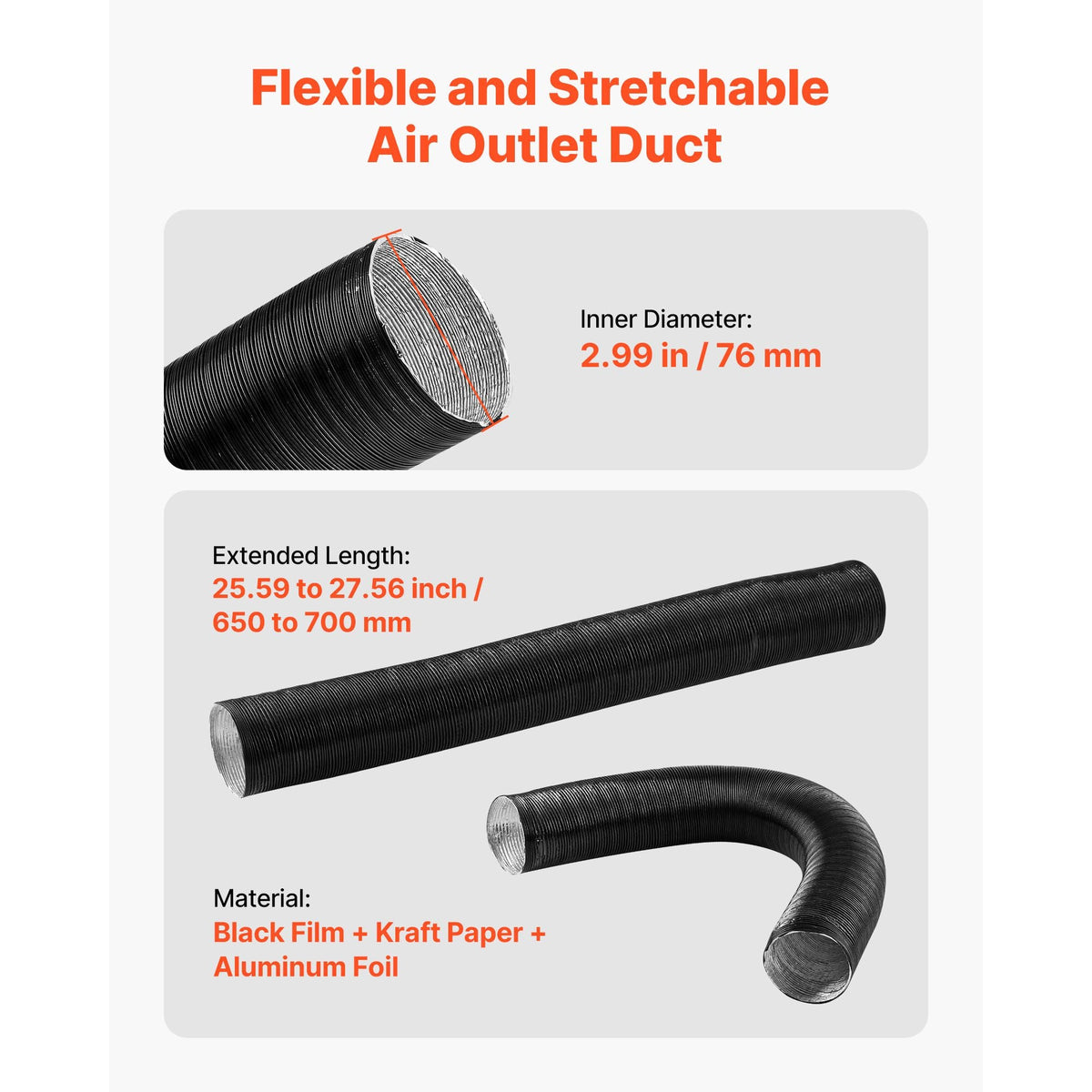 Diesel Heater Pipe Duct Vent Kit, 3-inch Heater Pipe Warm Air Outlet Vent Set with Y-Shaped Connector & Air Duct Clamps, Parking Heaters Air Ducts Vent Kit for 5KW 8KW Diesel Heaters, Black