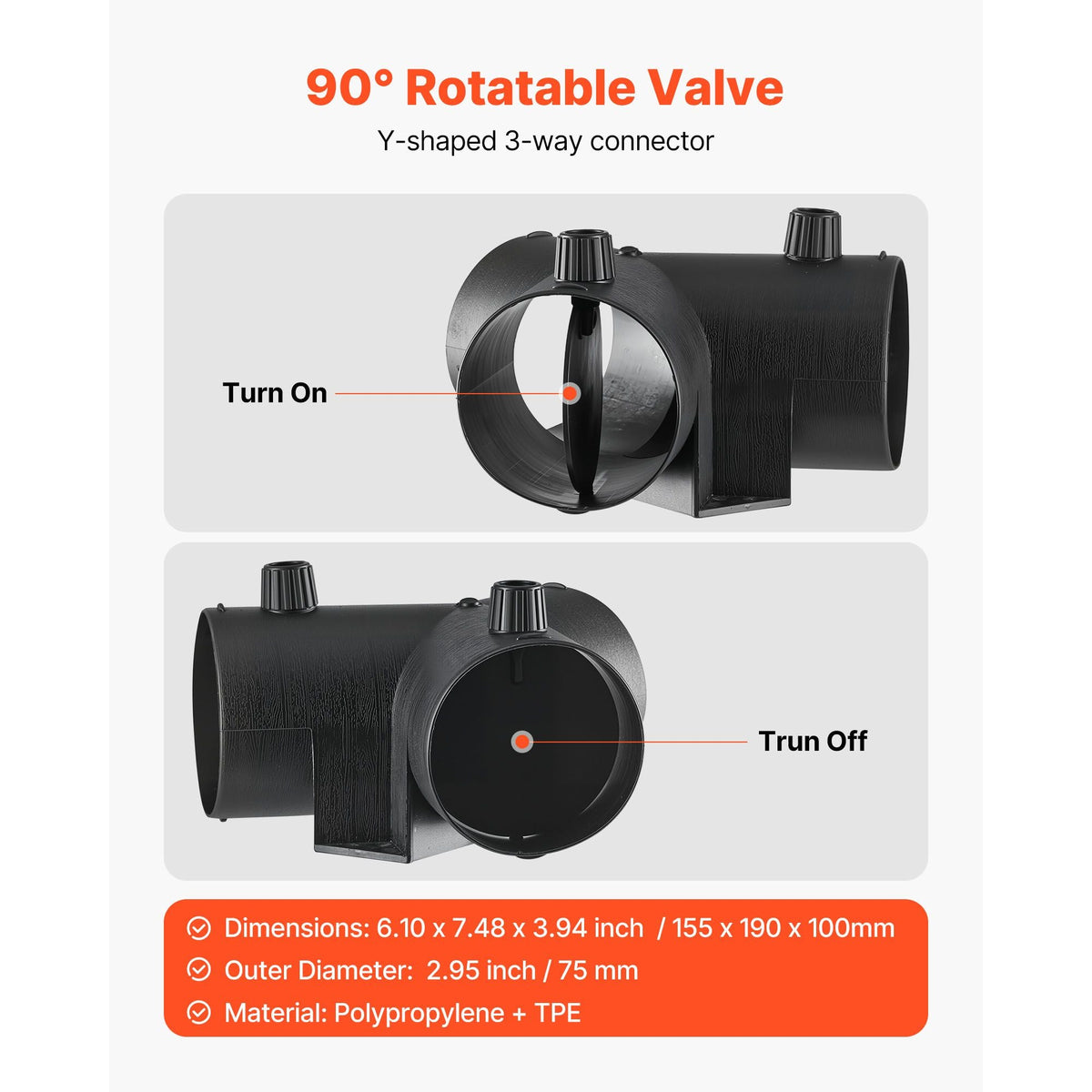 Diesel Heater Pipe Duct Vent Kit, 3-inch Heater Pipe Warm Air Outlet Vent Set with Y-Shaped Connector & Air Duct Clamps, Parking Heaters Air Ducts Vent Kit for 5KW 8KW Diesel Heaters, Black