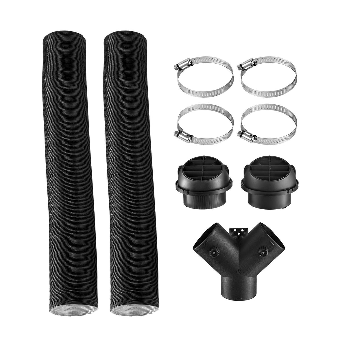 Diesel Heater Pipe Duct Vent Kit, 3-inch Heater Pipe Warm Air Outlet Vent Set with Y-Shaped Connector & Air Duct Clamps, Parking Heaters Air Ducts Vent Kit for 5KW 8KW Diesel Heaters, Black