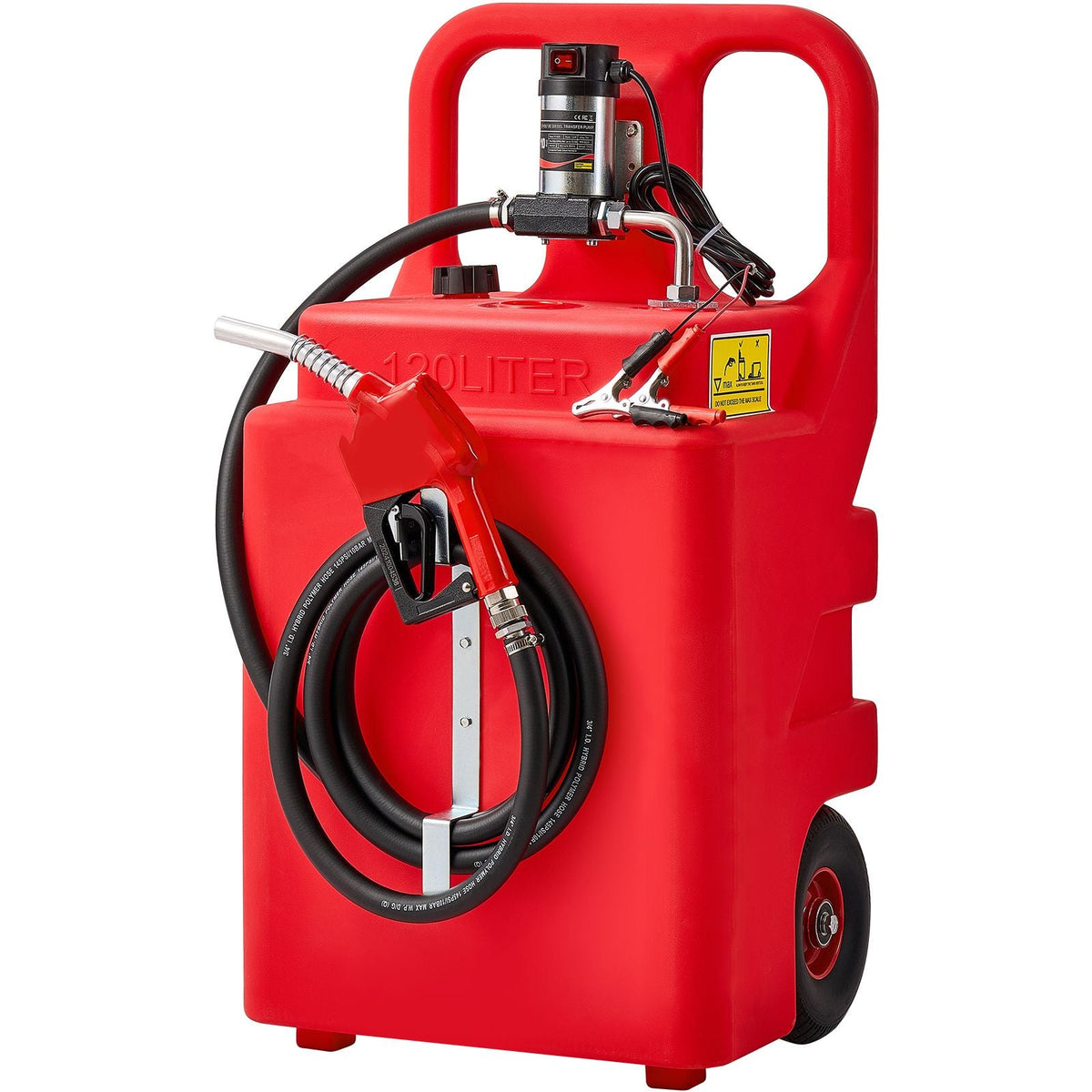Diesel Transfer Tank, 32 Gallon, Portable Kerosene Tank with 12V DC 10GPM Electric Transfer Pump, 13 ft Delivery Hose & Self-sealing Nozzle, Compatible with Diesel & Kerosene