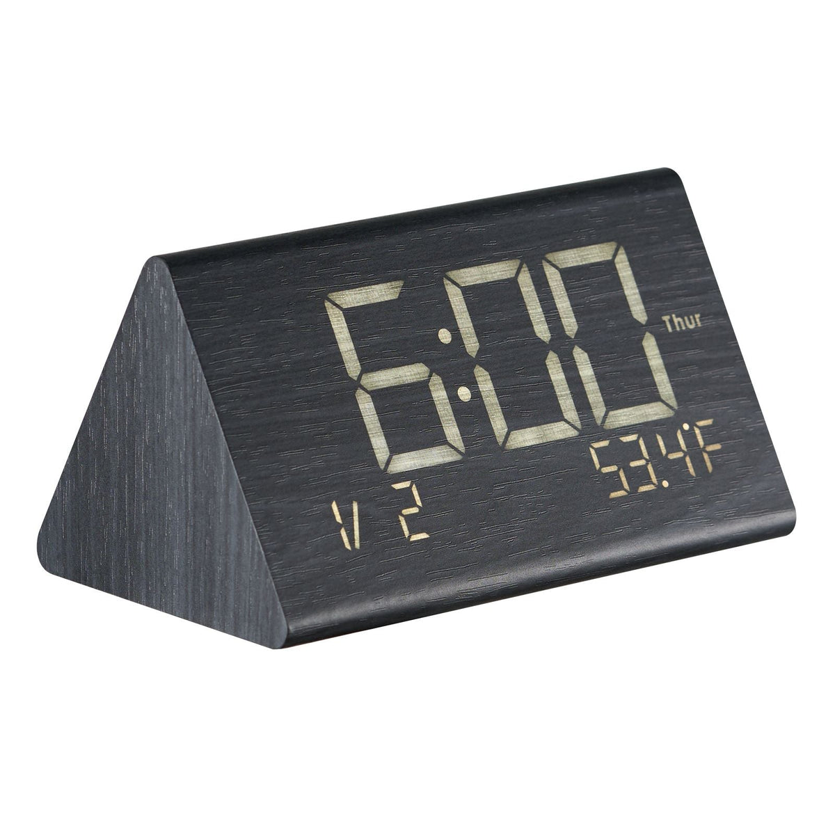 Digital Alarm Clock, Wooden Desk Clock with Dual Alarm, USB Port, Snooze, Night Light, Voice Control, Adjustable Volume, Bedside Desktop Clock with Charger for Bedroom, Kitchen, Office, Black