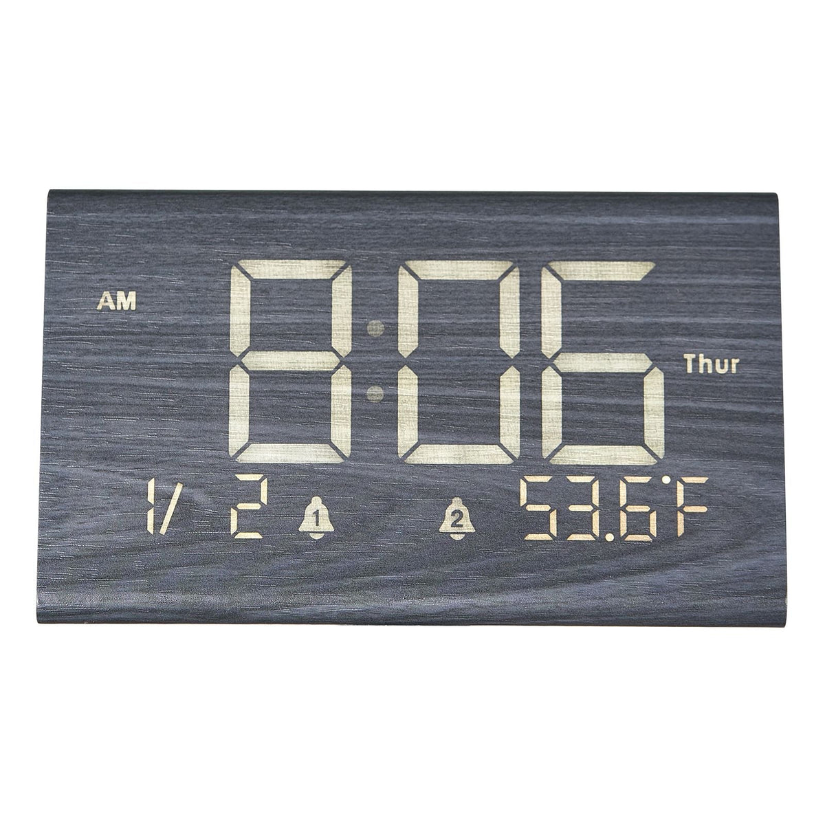 Digital Alarm Clock, Wooden Desk Clock with Dual Alarm, USB Port, Snooze, Night Light, Voice Control, Adjustable Volume, Bedside Desktop Clock with Charger for Bedroom, Kitchen, Office, Black