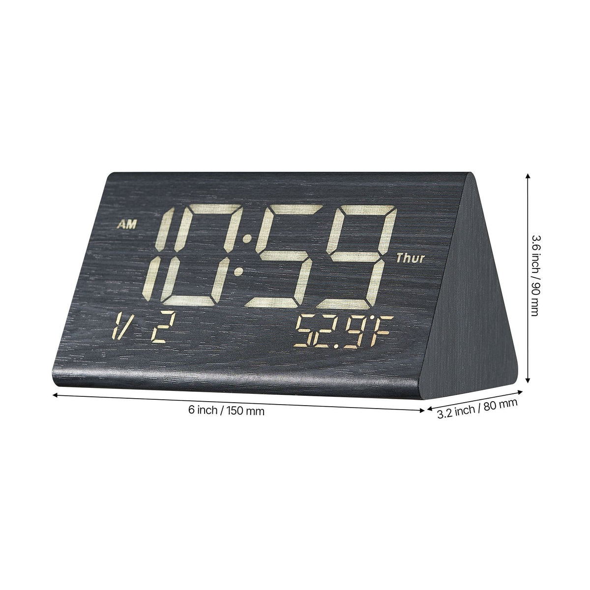 Digital Alarm Clock, Wooden Desk Clock with Dual Alarm, USB Port, Snooze, Night Light, Voice Control, Adjustable Volume, Bedside Desktop Clock with Charger for Bedroom, Kitchen, Office, Black