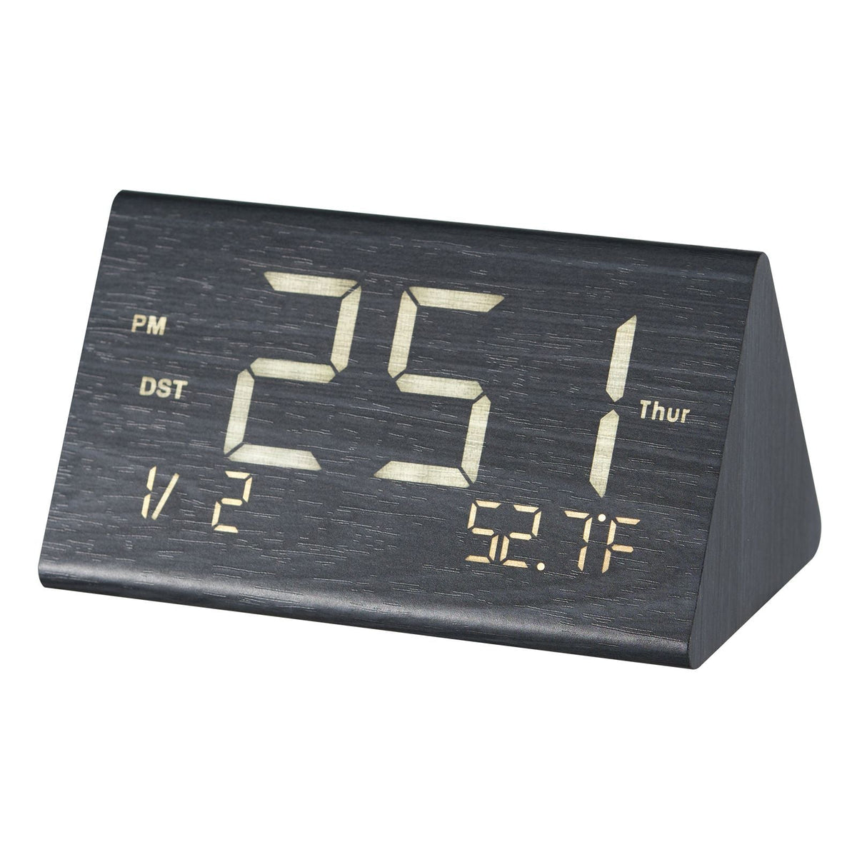 Digital Alarm Clock, Wooden Desk Clock with Dual Alarm, USB Port, Snooze, Night Light, Voice Control, Adjustable Volume, Bedside Desktop Clock with Charger for Bedroom, Kitchen, Office, Black