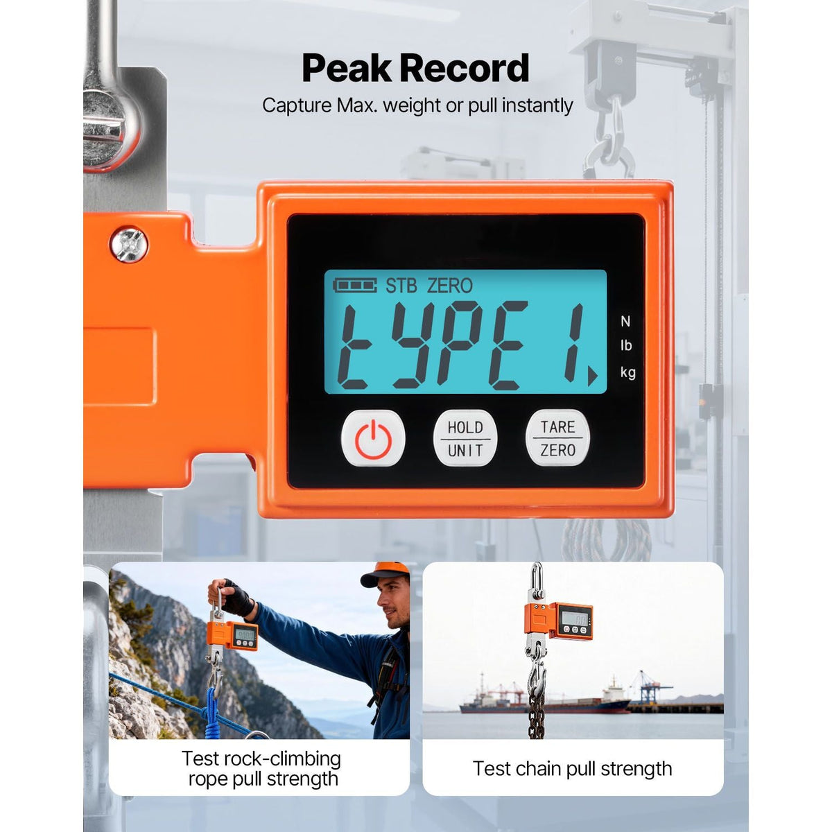 Digital Crane Scale, 1100 lbs/500 kg Max Capacity, Heavy Duty Industrial Hanging Scale with Cast Aluminum Case & LCD Display, 0.2 lbs Division & 3 Unit Switch, Auto-Off Setting for Garage