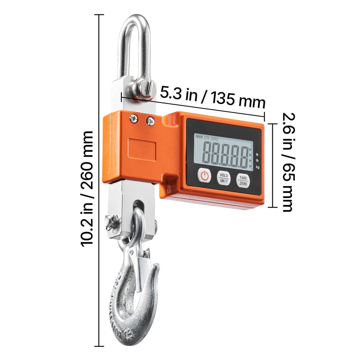 Digital Crane Scale, 1100 lbs/500 kg Max Capacity, Heavy Duty Industrial Hanging Scale with Cast Aluminum Case & LCD Display, 0.2 lbs Division & 3 Unit Switch, Auto-Off Setting for Garage