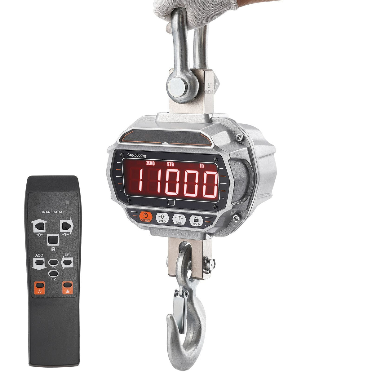 Digital Crane Scale, 11000 lbs/5000 kg, Industrial Heavy Duty Hanging Scale with Remote Control, Cast Aluminum Case & LED Screen, High Precision for Construction, Factory, Farm, Hunting (Silver)