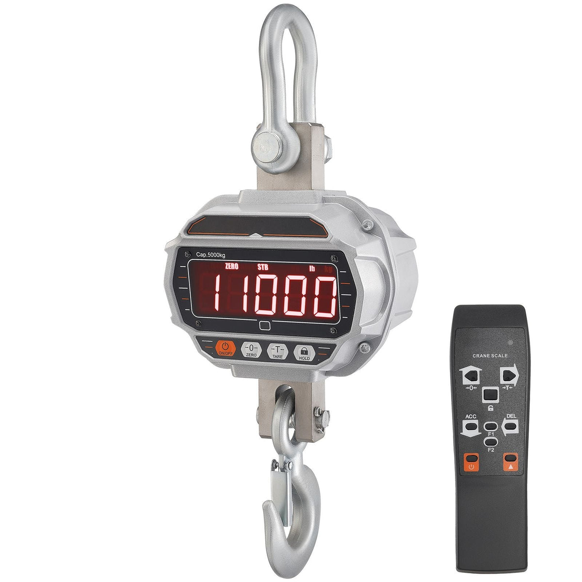 Digital Crane Scale, 11000 lbs/5000 kg, Industrial Heavy Duty Hanging Scale with Remote Control, Cast Aluminum Case & LED Screen, High Precision for Construction, Factory, Farm, Hunting (Silver)