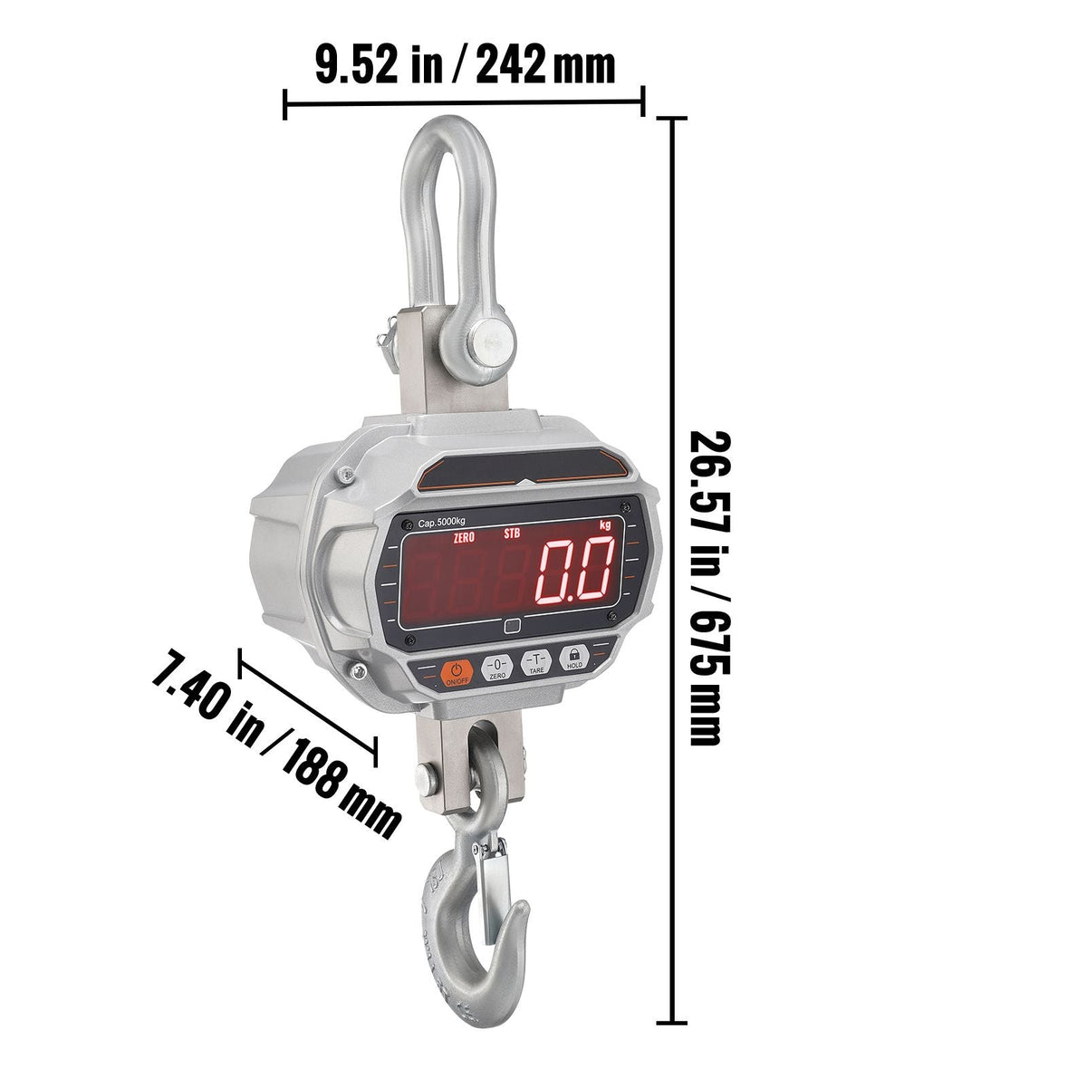 Digital Crane Scale, 11000 lbs/5000 kg, Industrial Heavy Duty Hanging Scale with Remote Control, Cast Aluminum Case & LED Screen, High Precision for Construction, Factory, Farm, Hunting (Silver)