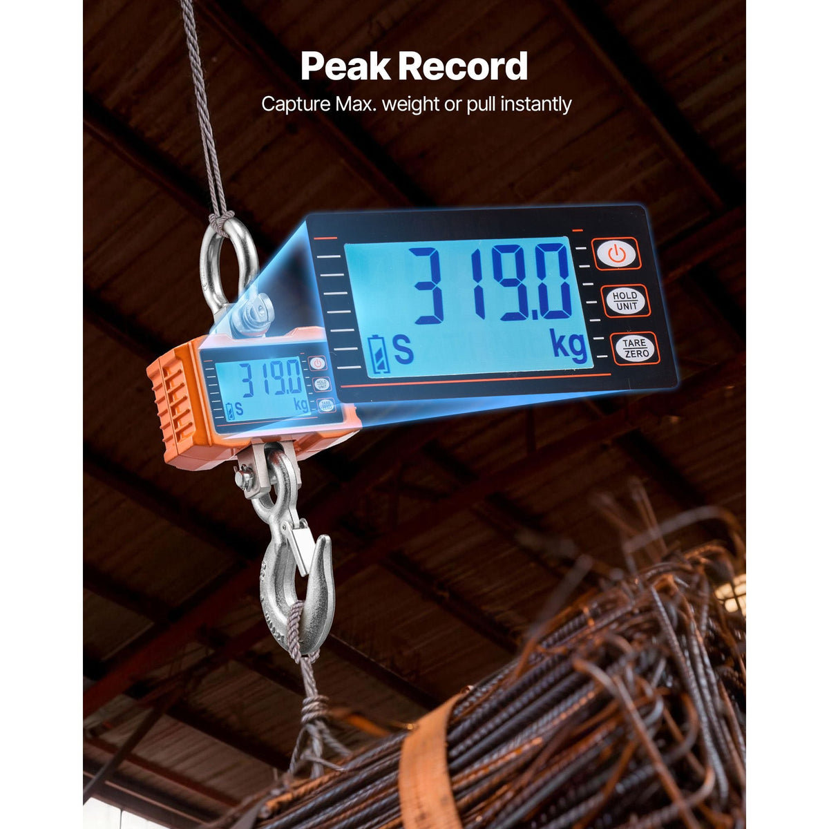 Digital Crane Scale, 4400 lbs/2000 kg Max Capacity, Heavy Duty Industrial Hanging Scale with Cast Aluminum Case & LCD Display, 1 lbs Division & 3 Unit Switch, Remote Control for Garage Factory