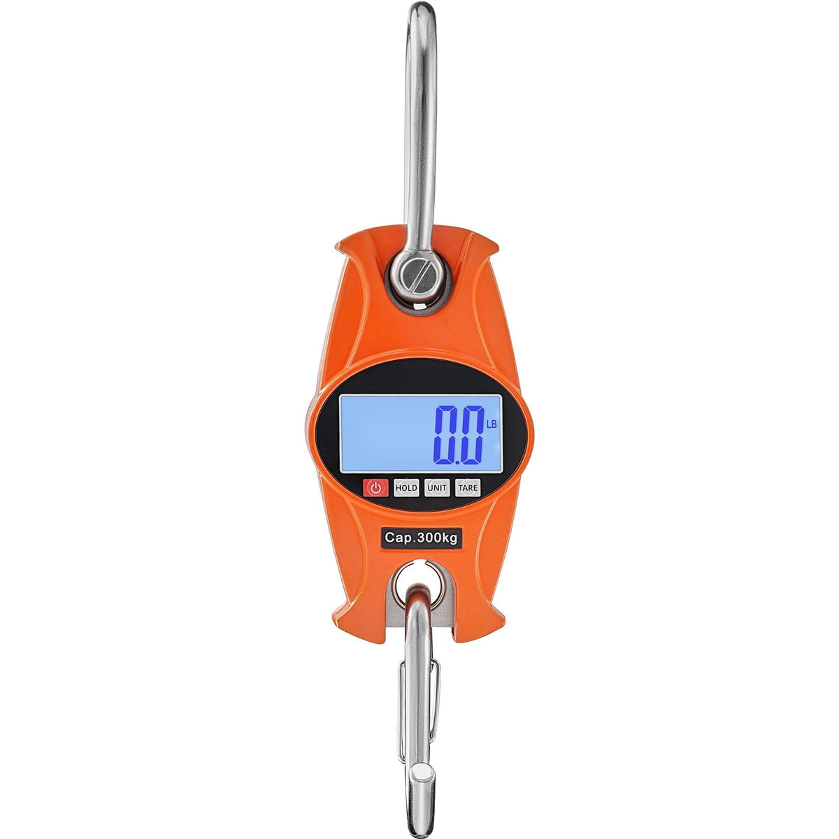 Digital Crane Scale, 660 lbs/300 kg, Industrial Heavy Duty Hanging Scale with Cast Aluminum Case & LCD Screen, Handheld Mini Crane with Hooks for Farm, Hunting, Fishing, Outdoor, Garage (Orange)