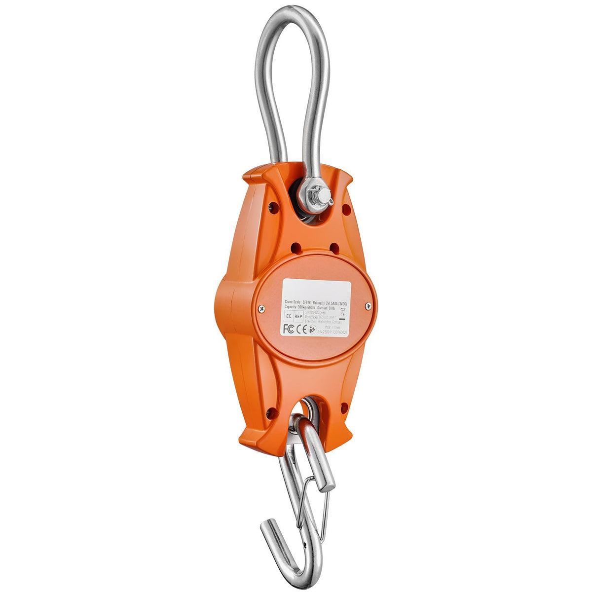 Digital Crane Scale, 660 lbs/300 kg, Industrial Heavy Duty Hanging Scale with Cast Aluminum Case & LCD Screen, Handheld Mini Crane with Hooks for Farm, Hunting, Fishing, Outdoor, Garage (Orange)