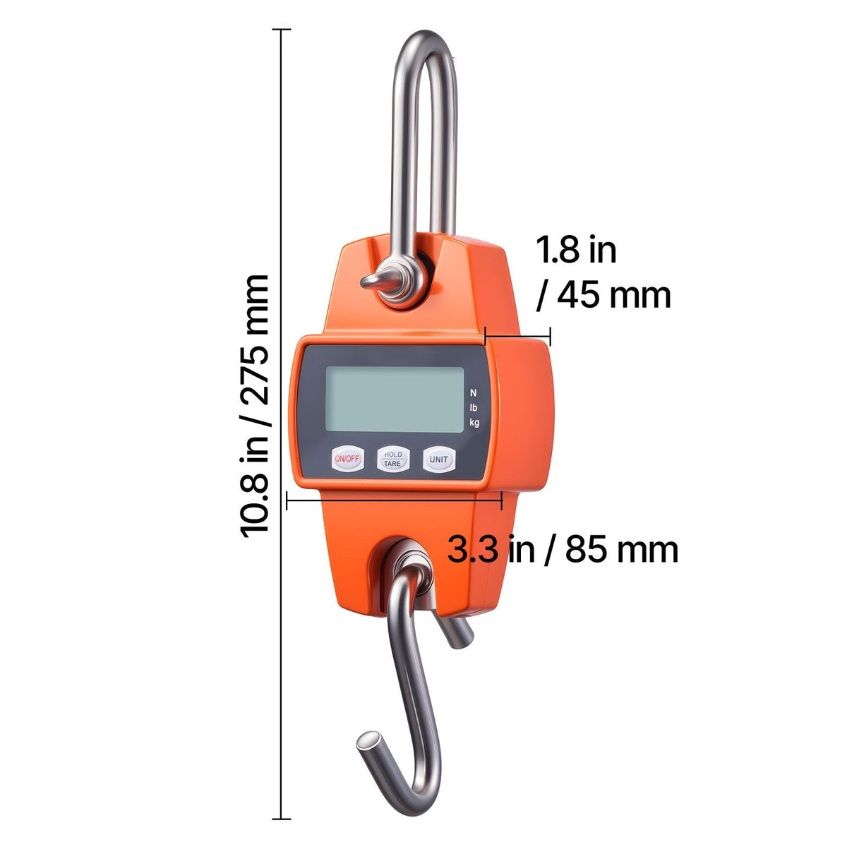 Digital Crane Scale, 660 lbs/300 kg Max Capacity, Handheld Hanging Scale with Cast Aluminum Case & LCD Display, 0.1 lbs Division & 3 Unit Switch, Portable Design for Farm Hunting Fishing, Orange