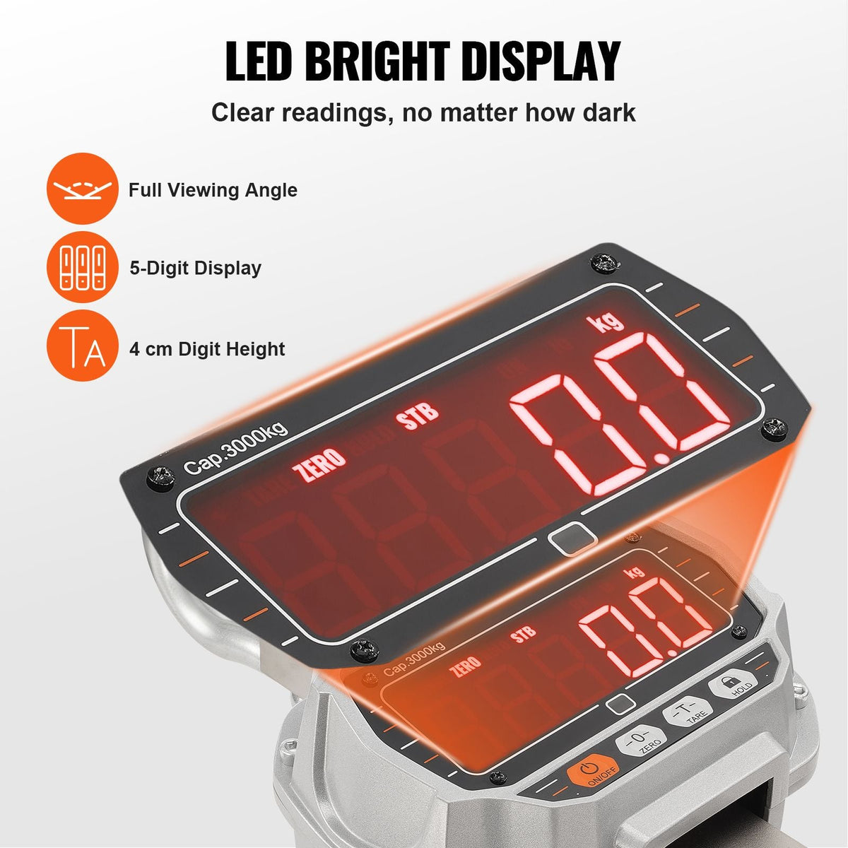 Digital Crane Scale, 6600 lbs/3000 kg, Industrial Heavy Duty Hanging Scale with Remote Control, Cast Aluminum Case & LED Screen, High Precision for Construction, Factory, Farm, Hunting (Silver)