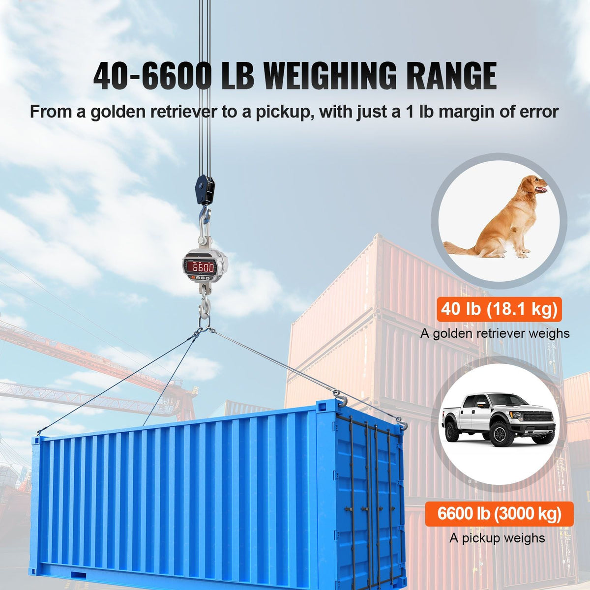 Digital Crane Scale, 6600 lbs/3000 kg, Industrial Heavy Duty Hanging Scale with Remote Control, Cast Aluminum Case & LED Screen, High Precision for Construction, Factory, Farm, Hunting (Silver)