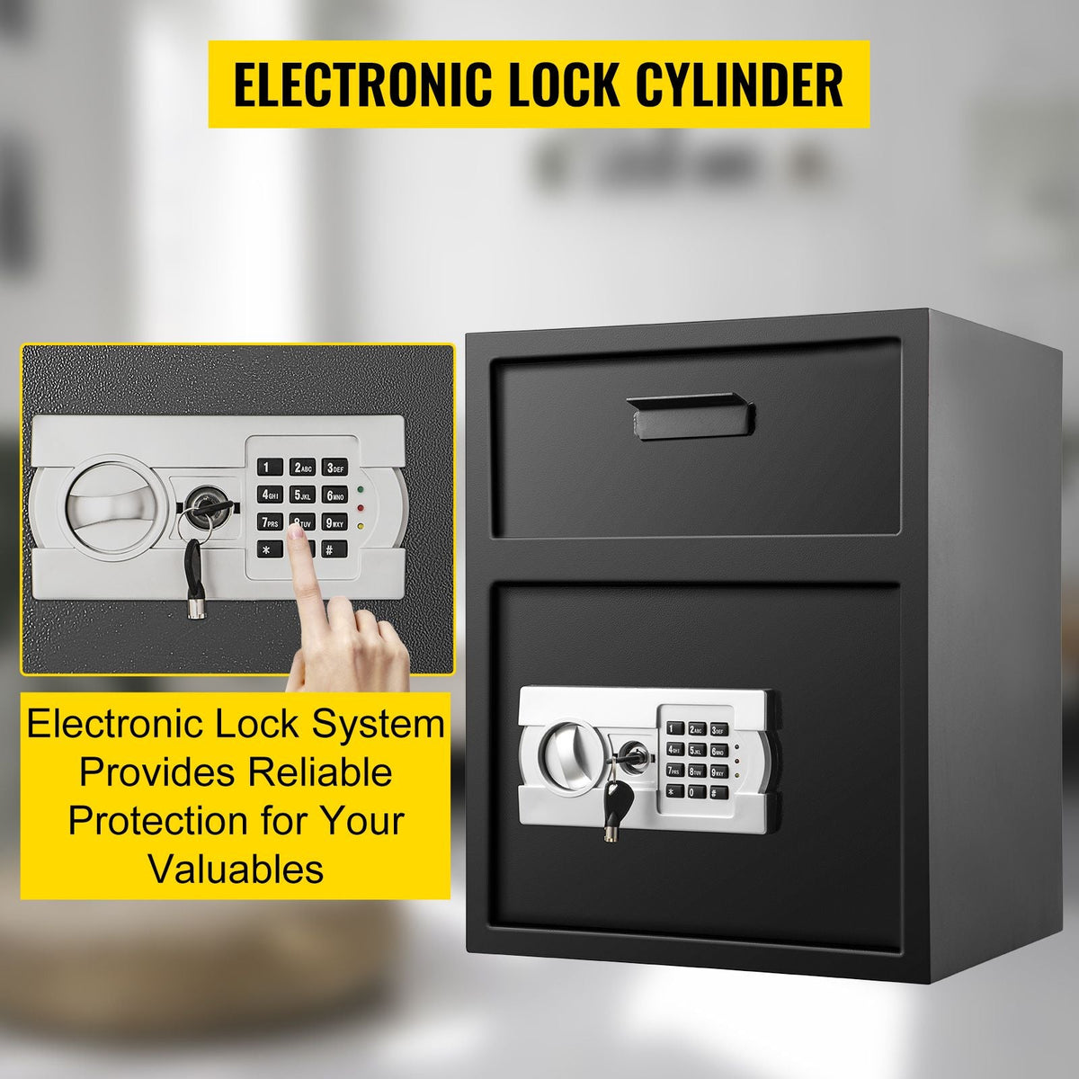 Digital Depository Safe 1.7 Cubic Feet Made of Carbon Steel Electronic Code Lock Depository Safe with Deposit Slot with Two Emergency Keys Depository Box for Home Hotel Restaurant and Office
