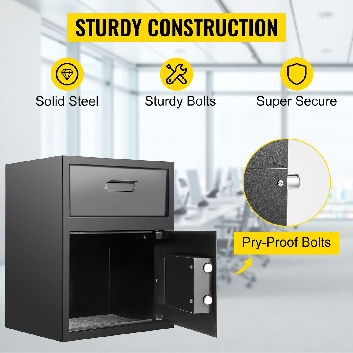 Digital Depository Safe 1.7 Cubic Feet Made of Carbon Steel Electronic Code Lock Depository Safe with Deposit Slot with Two Emergency Keys Depository Box for Home Hotel Restaurant and Office