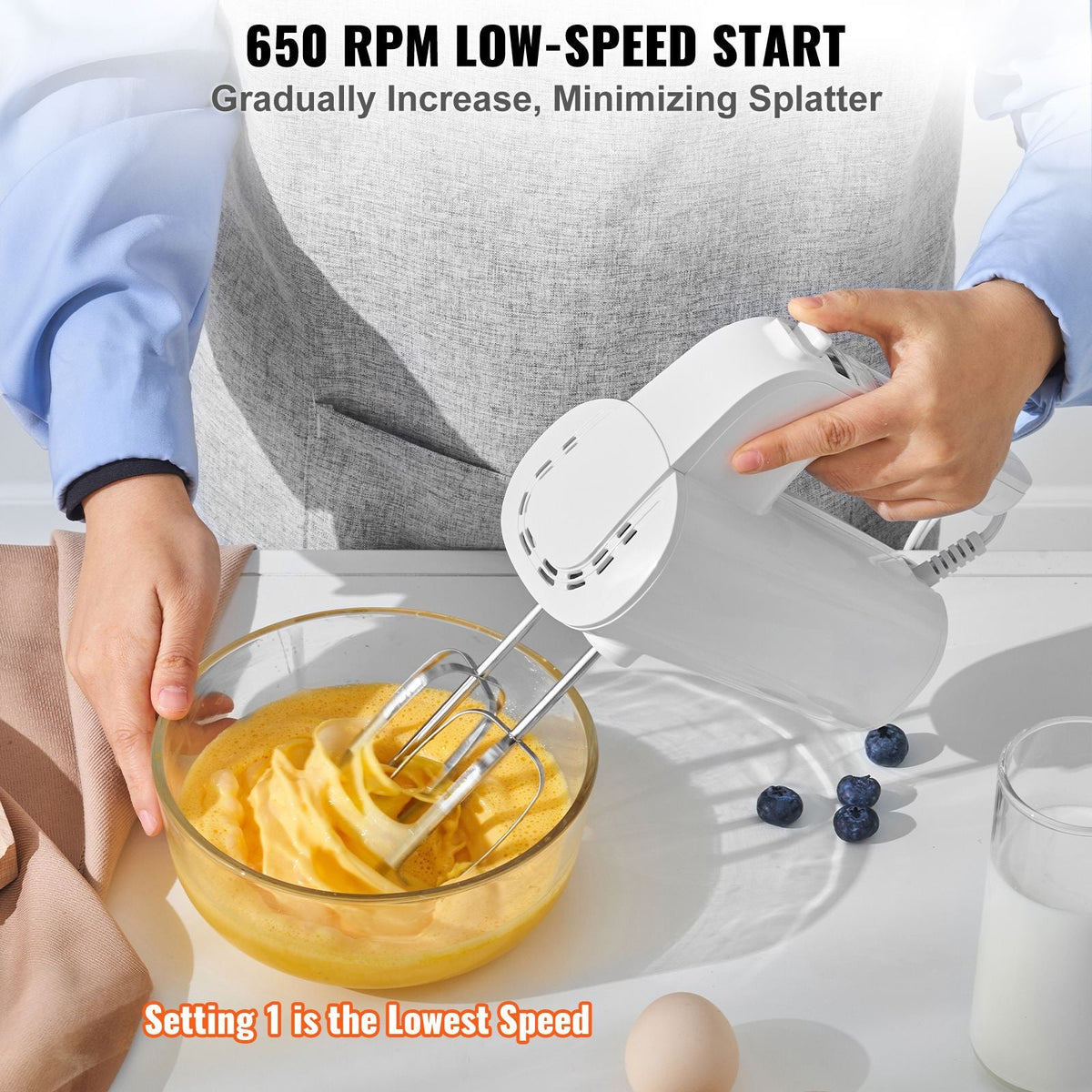 Digital Electric Hand Mixer, 5-Speed, 200W Portable Electric Handheld Mixer, with Turbo Boost Beaters Dough Hooks Whisk Storage Bag, Baking Supplies for Whipping Mixing Egg Cookie Cake Cream