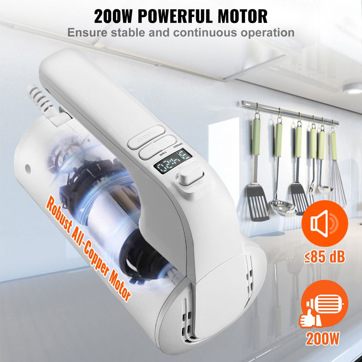 Digital Electric Hand Mixer, 5-Speed, 200W Portable Electric Handheld Mixer, with Turbo Boost Beaters Dough Hooks Whisk Storage Bag, Baking Supplies for Whipping Mixing Egg Cookie Cake Cream