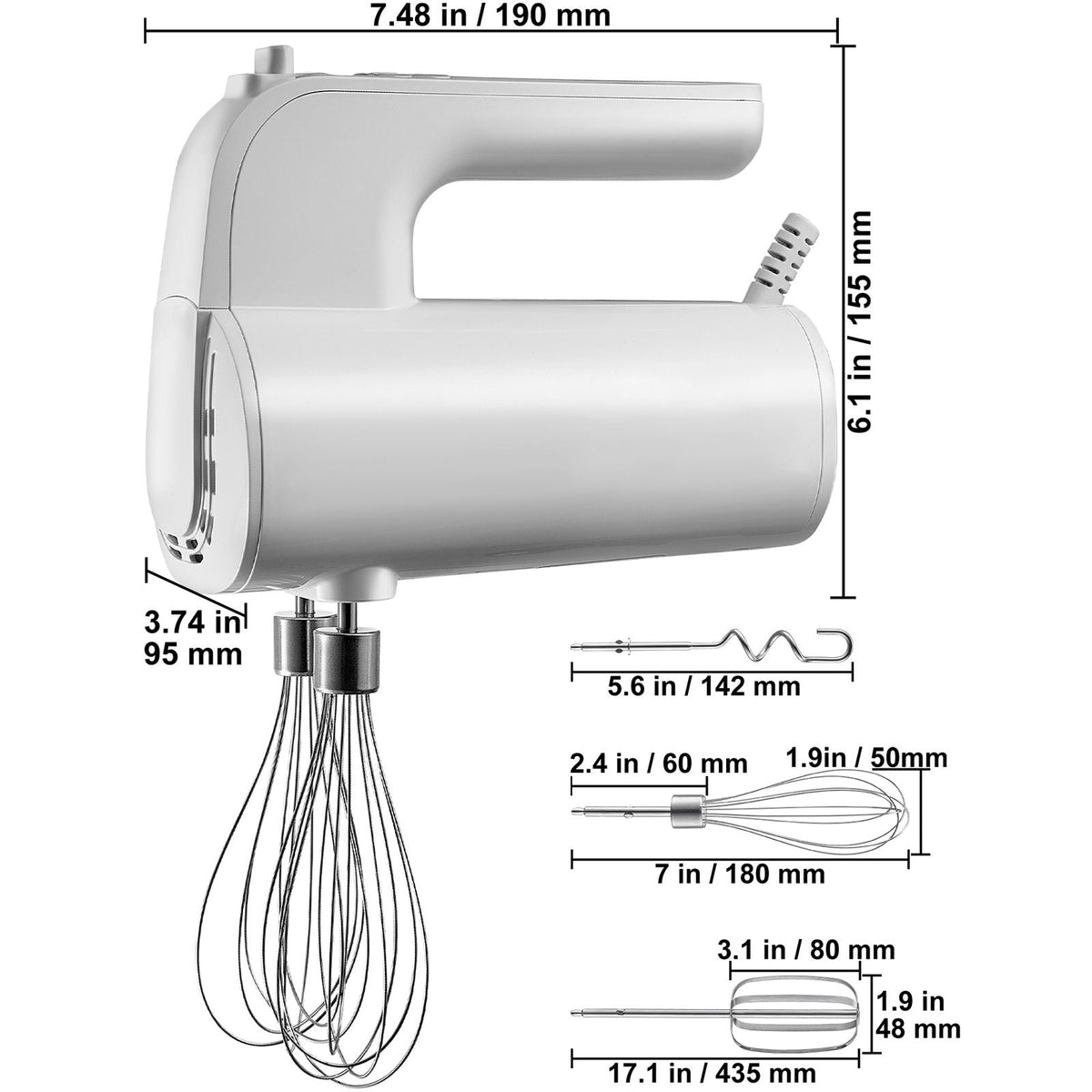 Digital Electric Hand Mixer, 5-Speed, 200W Portable Electric Handheld Mixer, with Turbo Boost Beaters Dough Hooks Whisk Storage Bag, Baking Supplies for Whipping Mixing Egg Cookie Cake Cream
