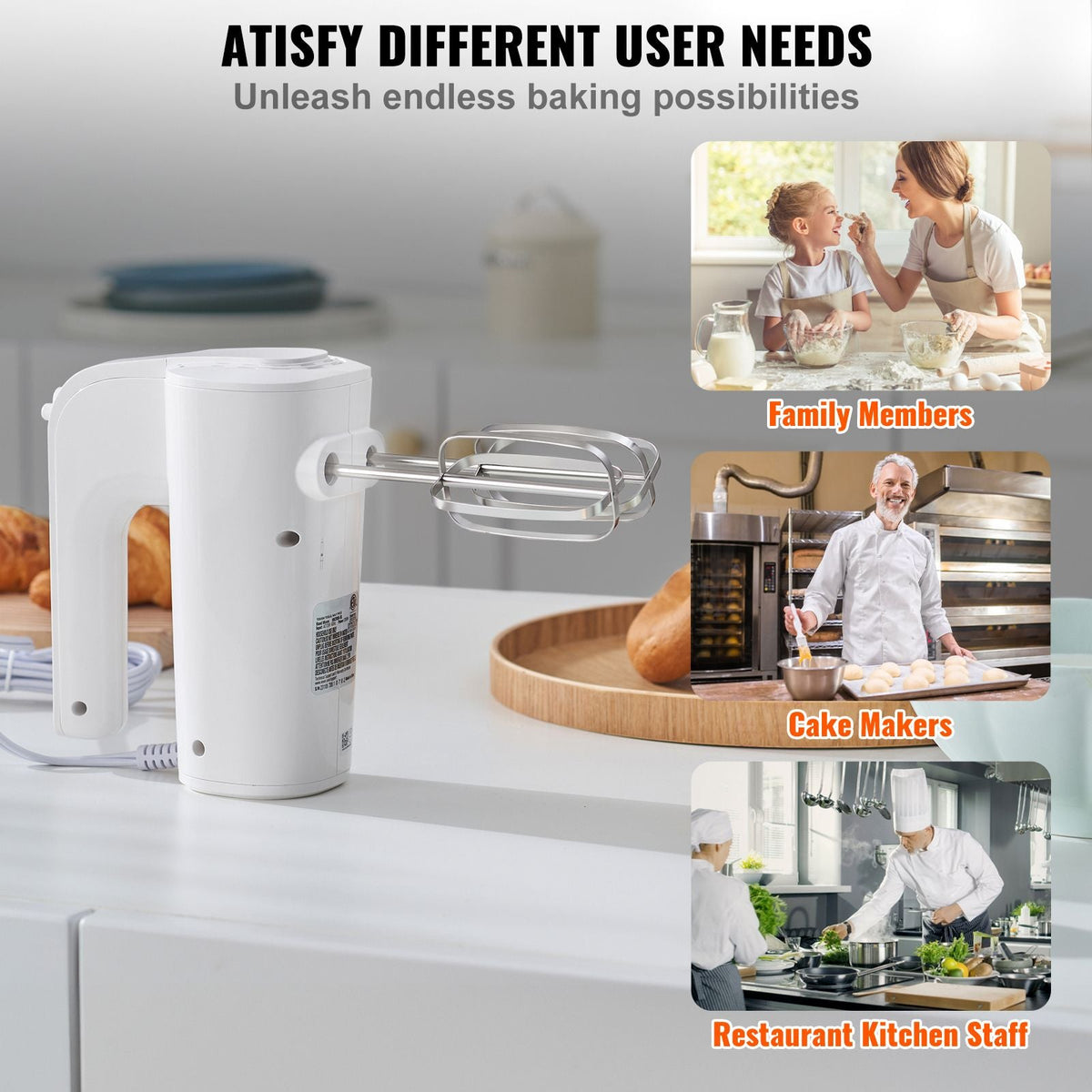 Digital Electric Hand Mixer, 5-Speed, 200W Portable Electric Handheld Mixer, with Turbo Boost Beaters Dough Hooks Whisk Storage Bag, Baking Supplies for Whipping Mixing Egg Cookie Cake Cream